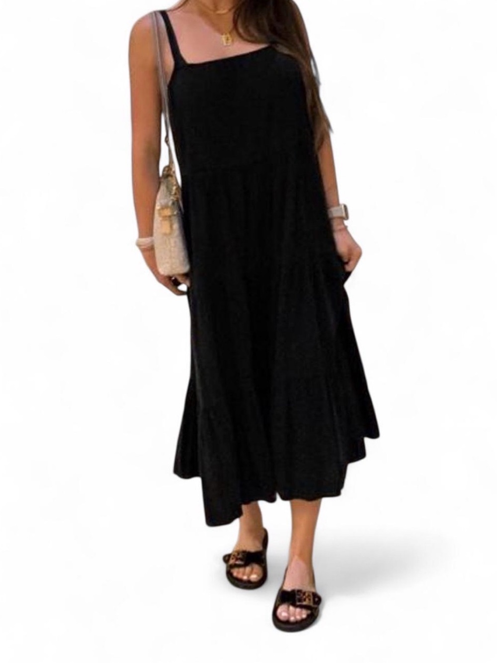 Forever 21 Black Midi Sundress with Thin Straps